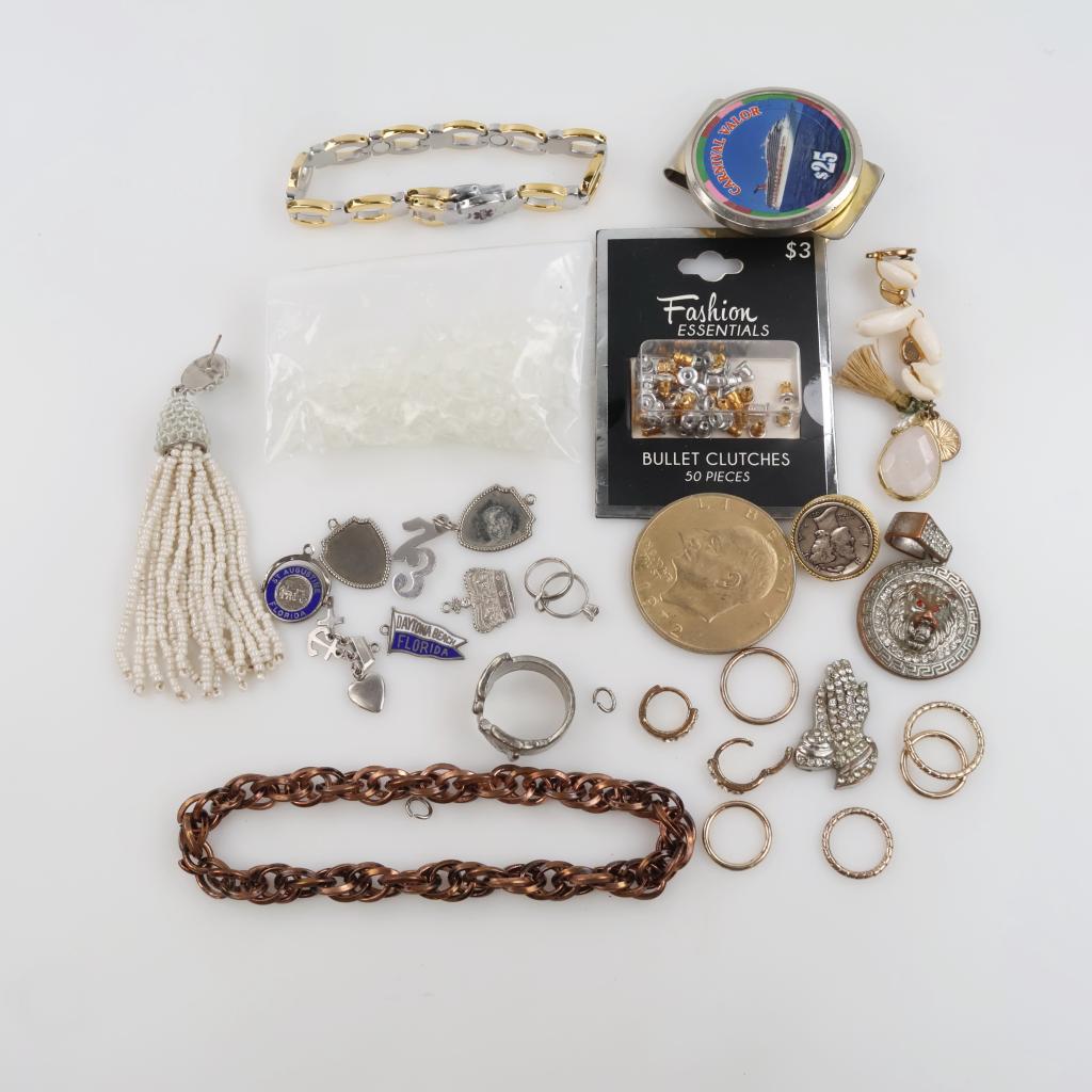 Mixed Jewelry With US Coins & Token, 13+ Pieces