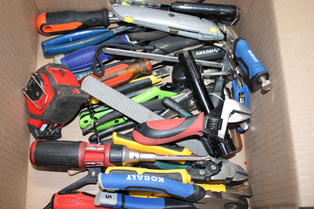 Mixed Tool Lot - Ace Paint Tool, Kobalt Pliers, Tape Measure, And More