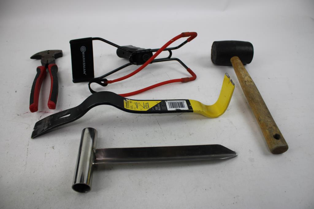 Mixed Tool Lot - Collins Axe Engineer Hammer, Mallet, Stanley Wonder Bar, 12 Pieces