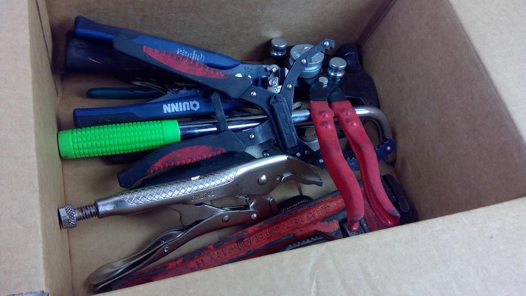 Mixed Tool Lot - Hammer, Jaw-Locking Pliers, Pipe Wrench, And More