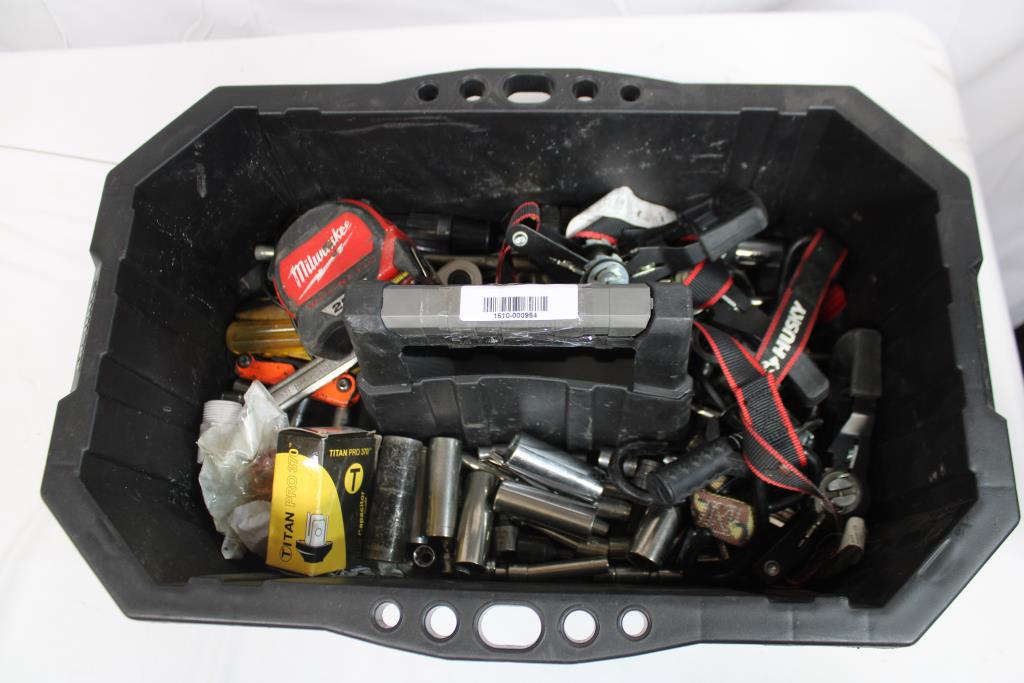 Mixed Tool Lot In Husky Tool Bin - Ratchets, Sockets, And More