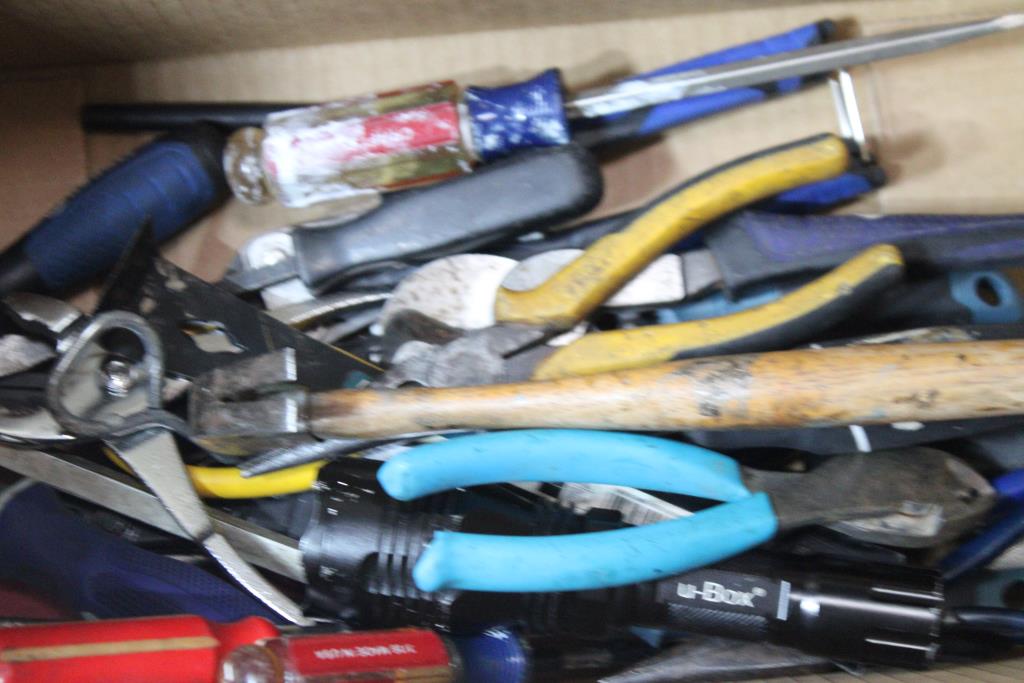 Mixed Tool Lot - Pliers, Anvil Pry Bar, Cree Flashlight, And More