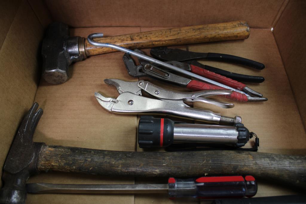 Mixed Tool Lot - Pry Bars, Flashlight, Pliers, And More