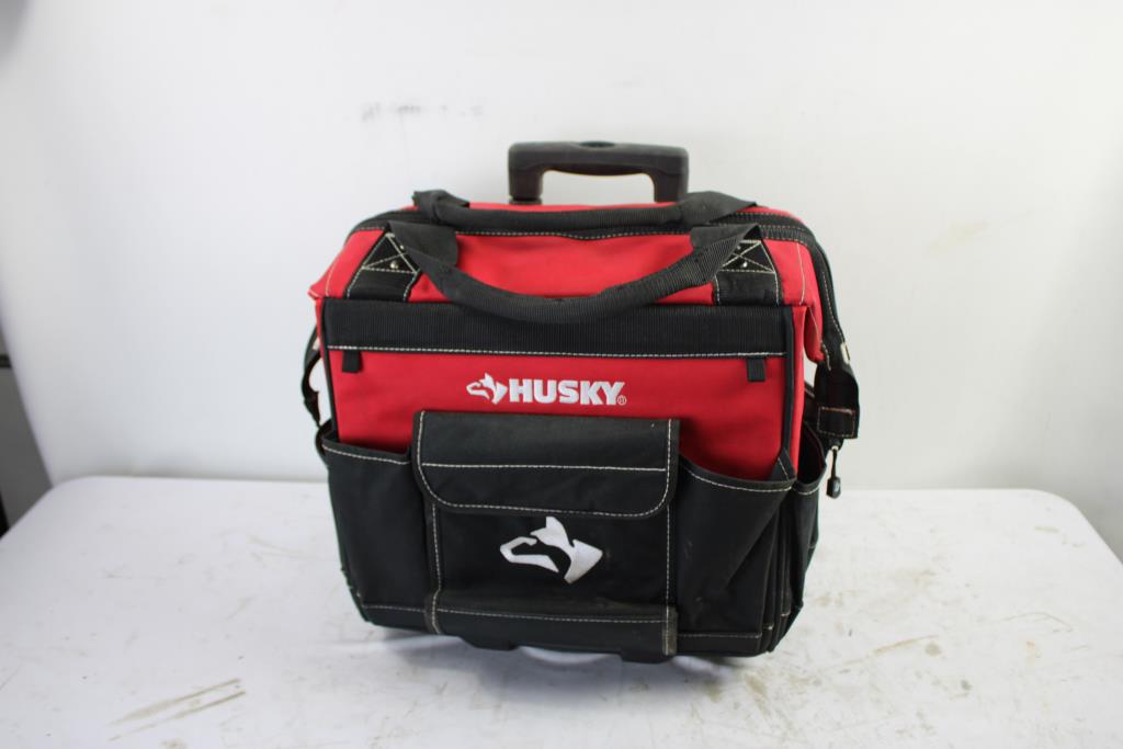 Mixed Tool Lot - Saw Blades, Heat Shrink Tubing. And More In Husky Rolling Tool Bag