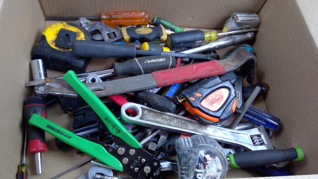 Mixed Tool Lot - Socket Tool, Flashlight, Wire Stripper, And More