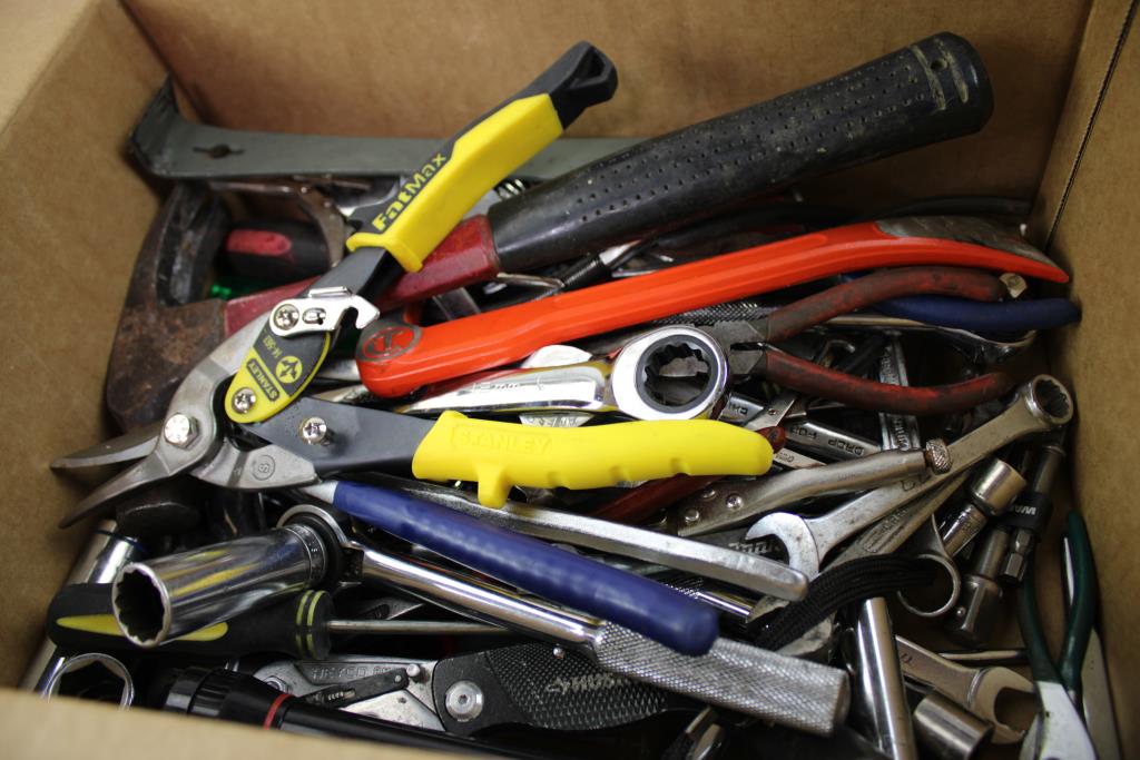 Mixed Tool Lot - Stanley Aviation Snips, Pry Bar, And More