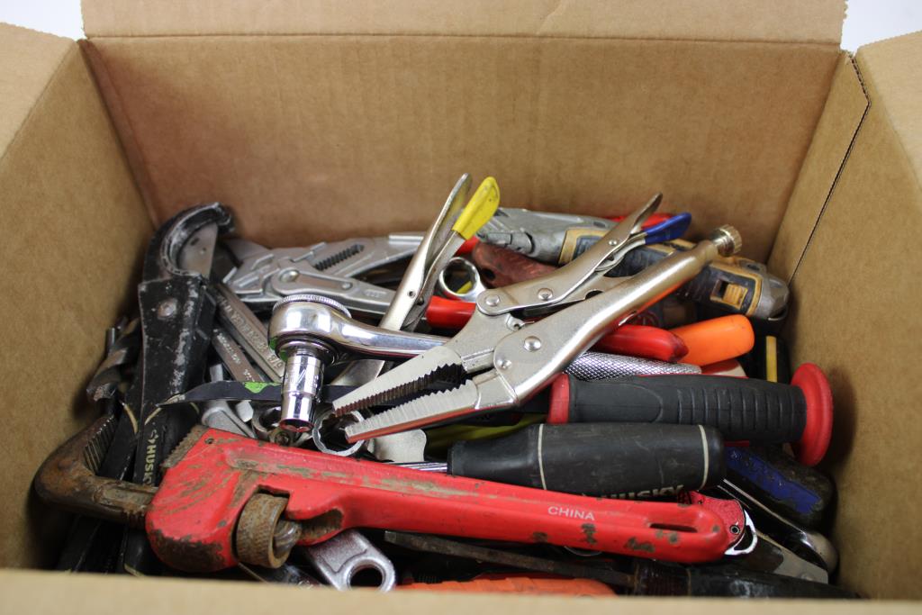 Mixed Tool Lot - Stanley Socket Tool, Pry Bar, Locking Pliers, And More