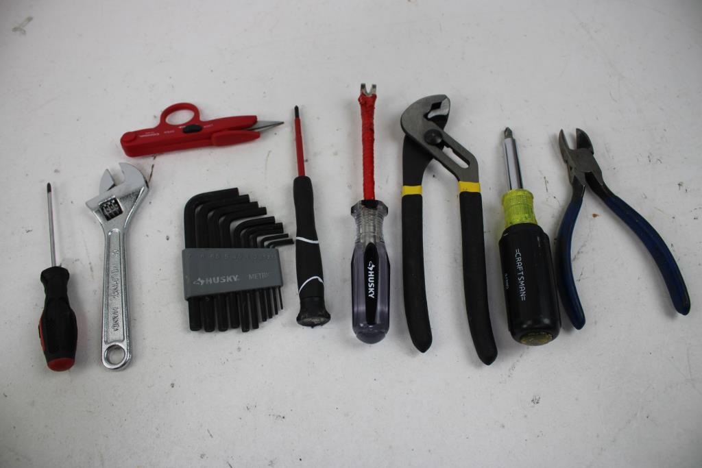 Mixed Tool Lot - Tongue And Groove Pliers, Painter's Tape, And More