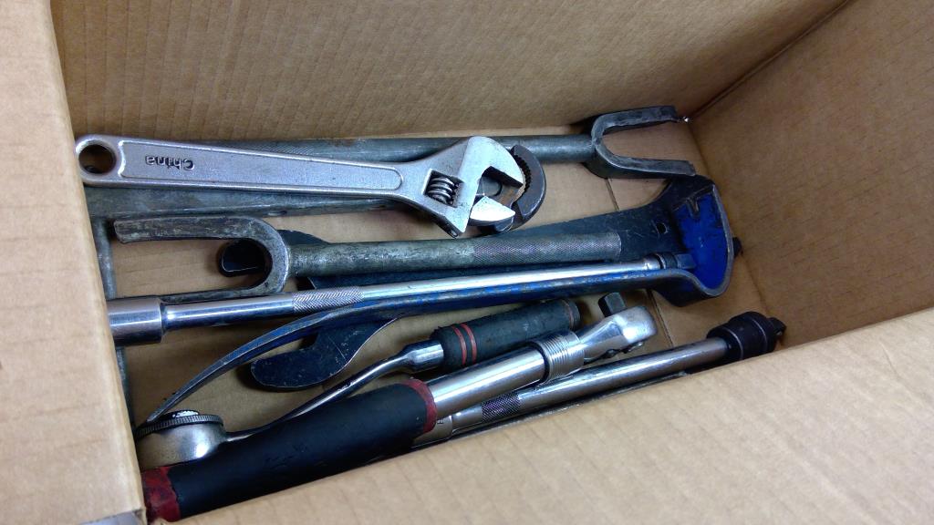 Mixed Tool Lot - Torque Wrench, Pry Bar, Adjustable Wrench, And More Tools