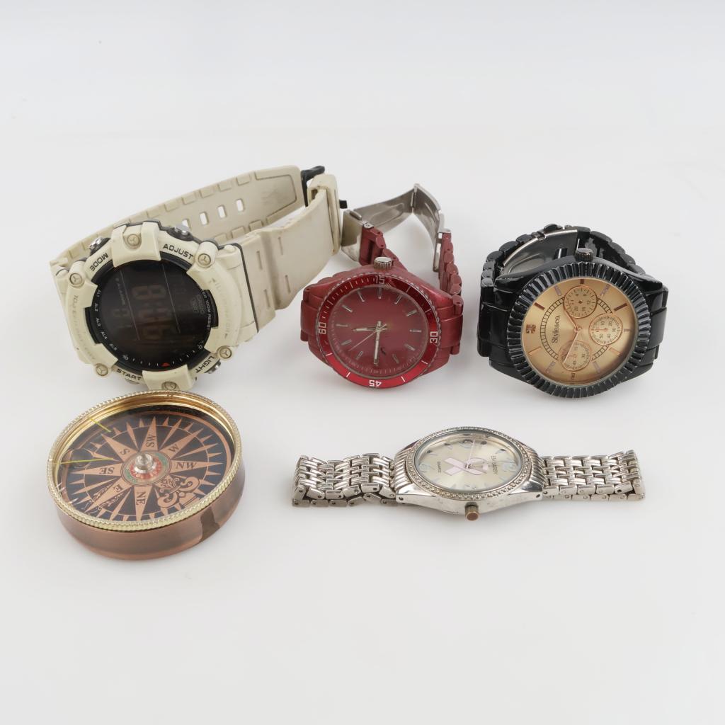 Mixed Watches And Compass, 5 Pieces