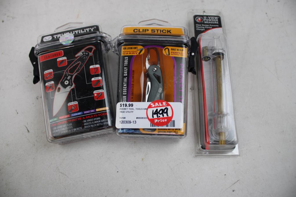 Monogrip Revolver Stock, Top Mount Base, And More Gun Parts And Utility Knives, 14 Pieces