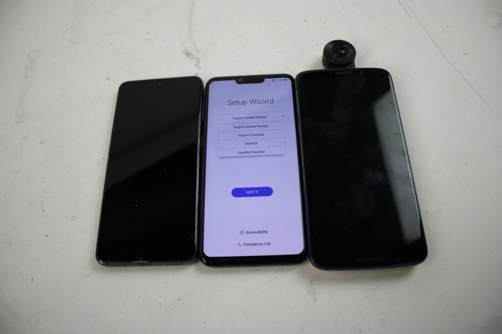 Motorola, Samsung, LG G8 Thinq Cell Phone Lot, 3 Pieces, Sold For Parts