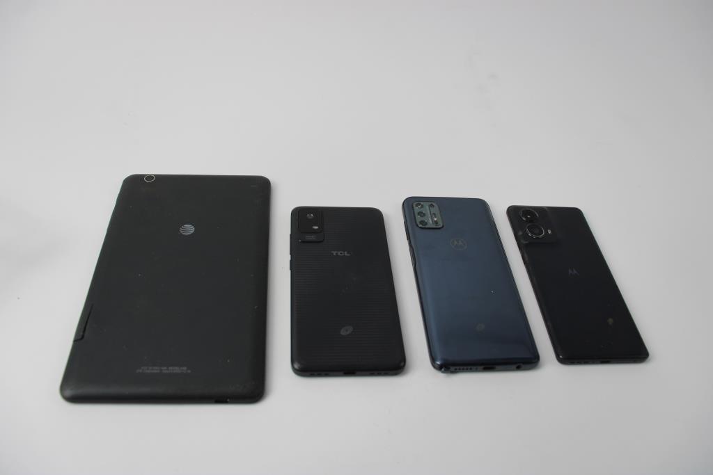 Motorola, TCL Cell Phone Lot, 3 Pieces, With AT&T Trek 2 Tablet, Sold For Parts