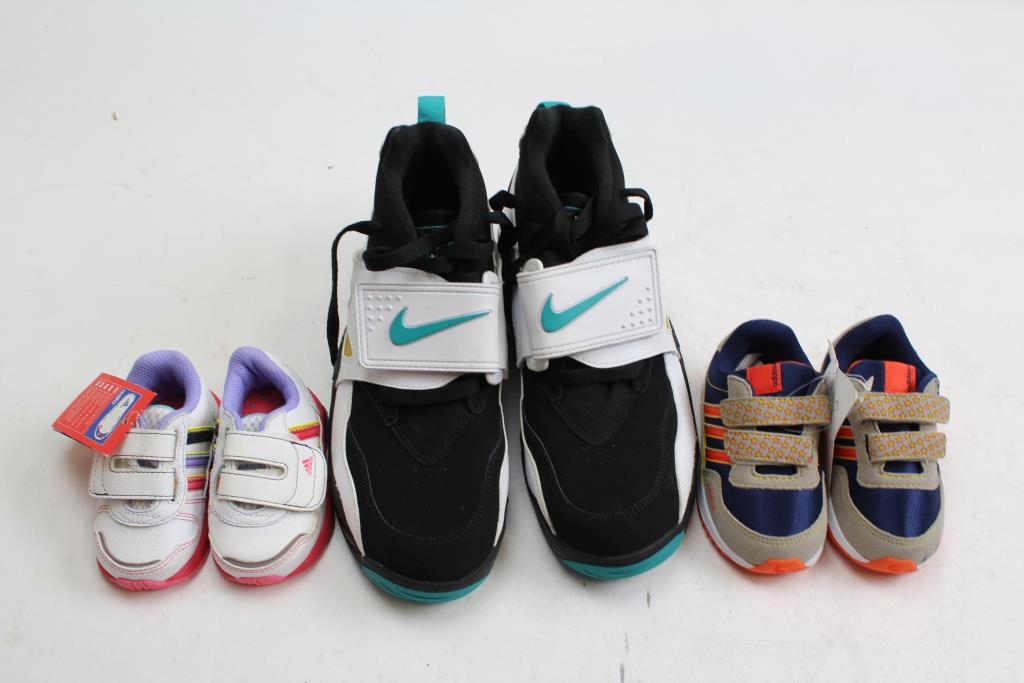 Nike Air & Adidas Shoes, Sizes 3K4K & 6.5Y; 3 Pieces Property Room