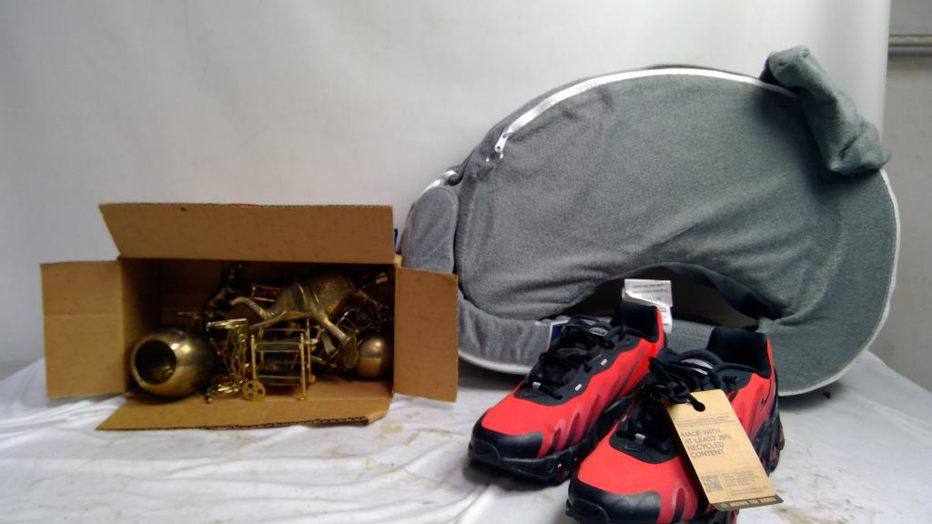 Nike Men's Size 8.5 Sneakers, 'My Brest Friend" Nursing Pillow, And Mini Statues/Furniture