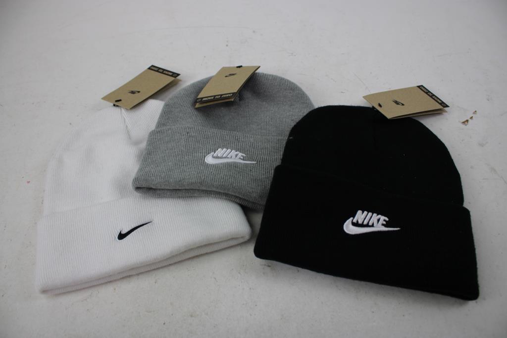 Nike Peak Tall Cuff Futura Beanies Black, Grey & White 3 Pieces