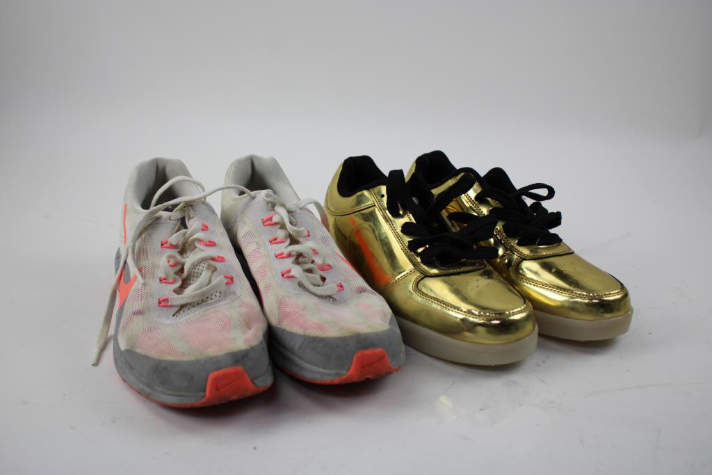 Nike Women's Size 10 Sneakers, Gold USB Light-Up Shoes, Dodgers Snapback, 3 Pieces
