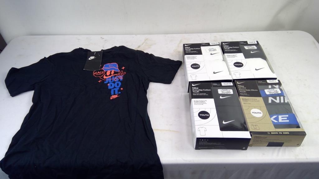 Nike Youth Medium Undershirts, T-Shirt, Large Boxer Brief, 5 Pieces