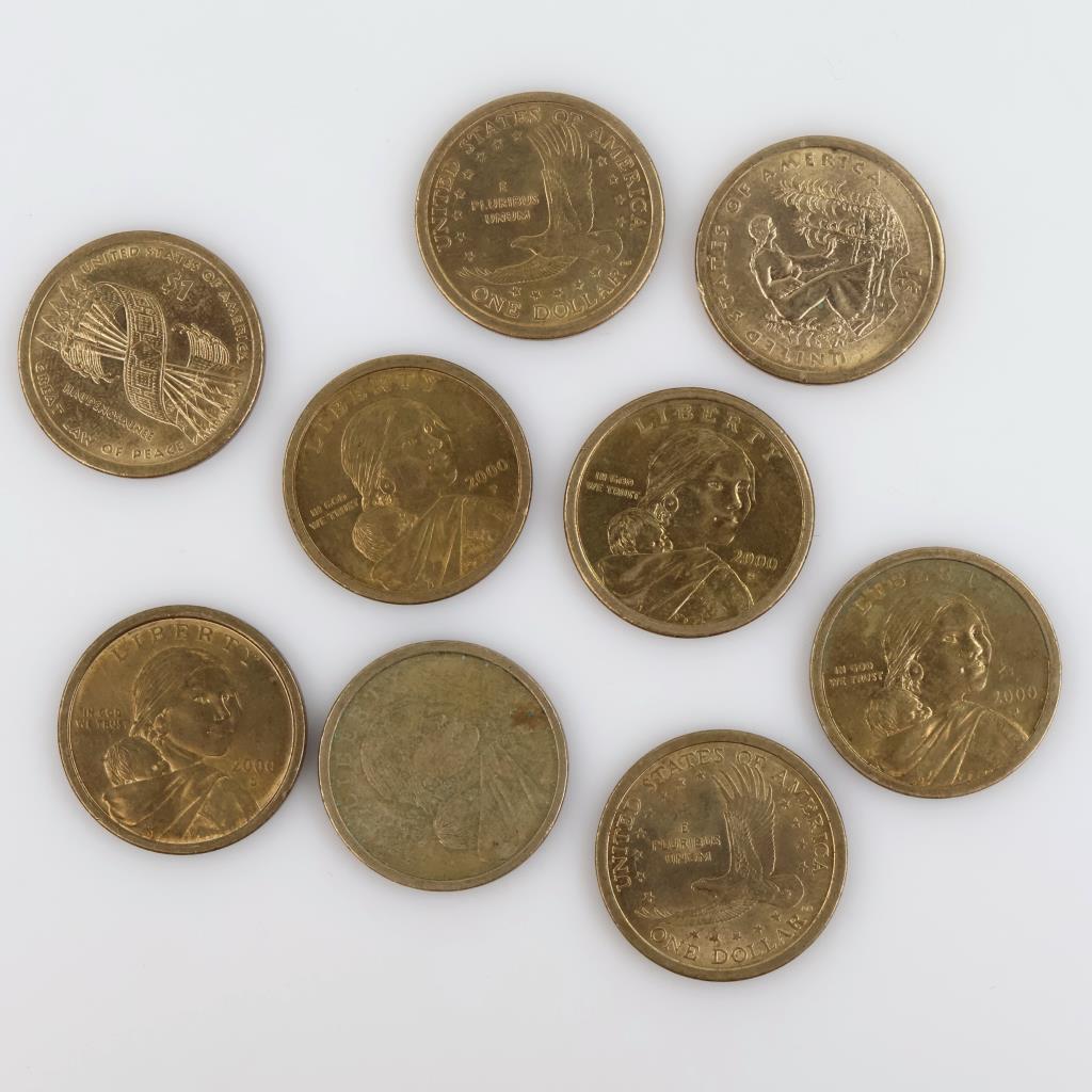 Nine US Sacagawea Dollar Coins