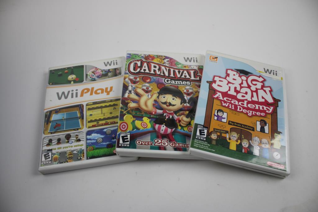 Nintendo Wii Games - Wii Play, Carnival Games, Big Brain Academy Wii Degree, 3 Pieces