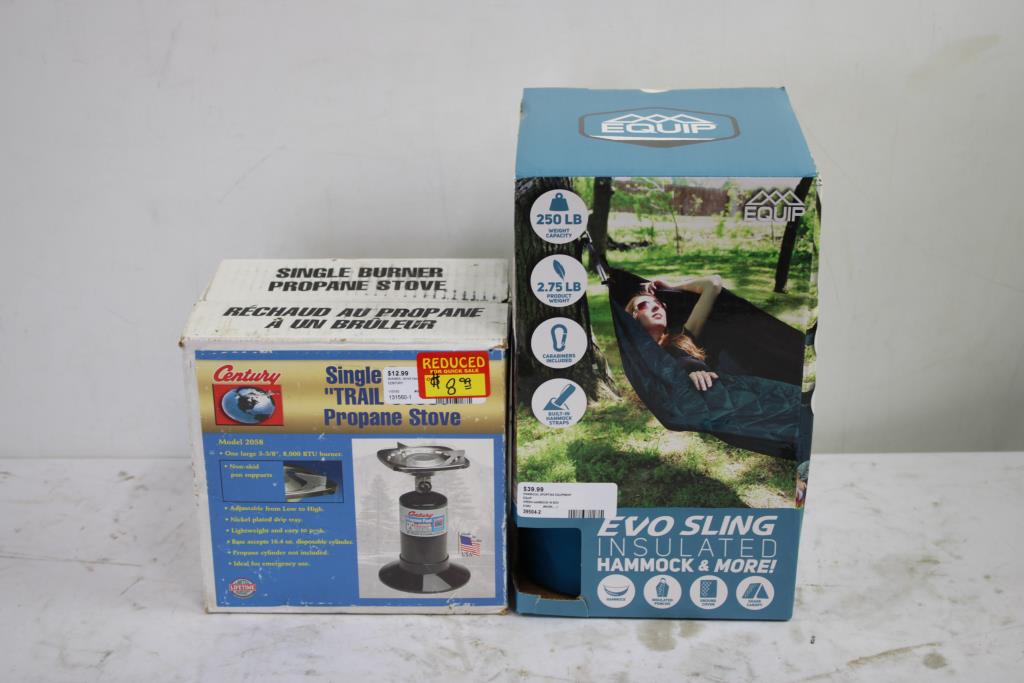 Nite Ize Rechargeable Lantern, Single Burner Stove, Evo Sling Hammock, 3 Pieces