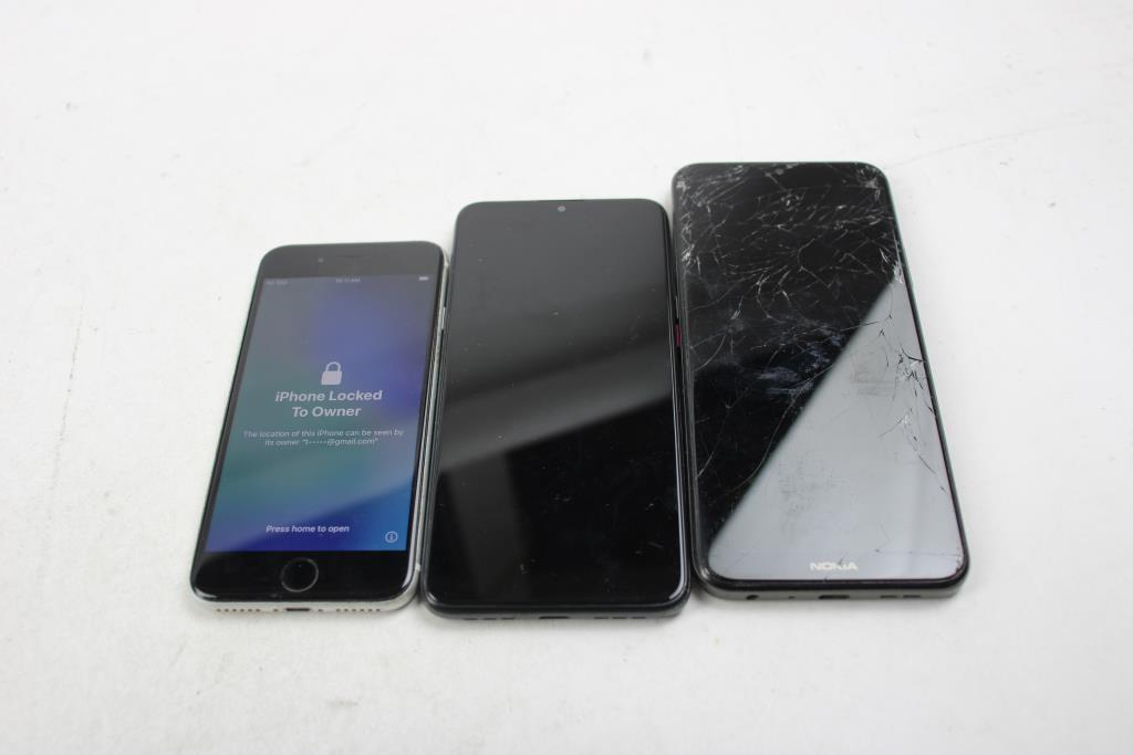 Nokia, Apple, T-mobile Cell Phone Lot, 3 Pieces, Sold For Parts