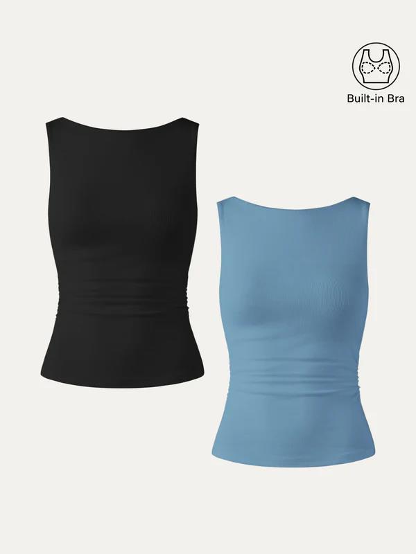 OGL Elastic Open Back Bra Tank Black & Blue 2 Pieces