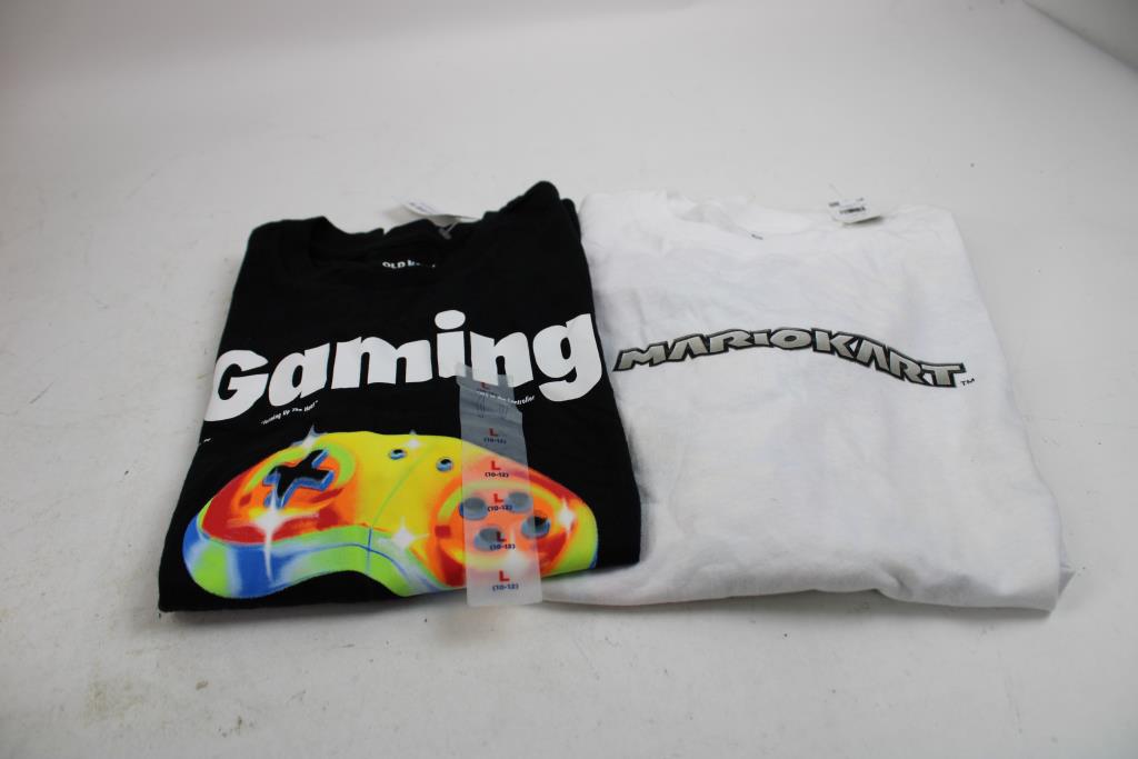 Old Navy Boys' Large (10-12) Pokemon, Mario Kart, Gaming Shirts, 4 Pieces