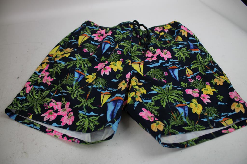 Old Navy Floral 7" Inseam Swim Trunk, And Button Shirt, Medium, 2 Pieces