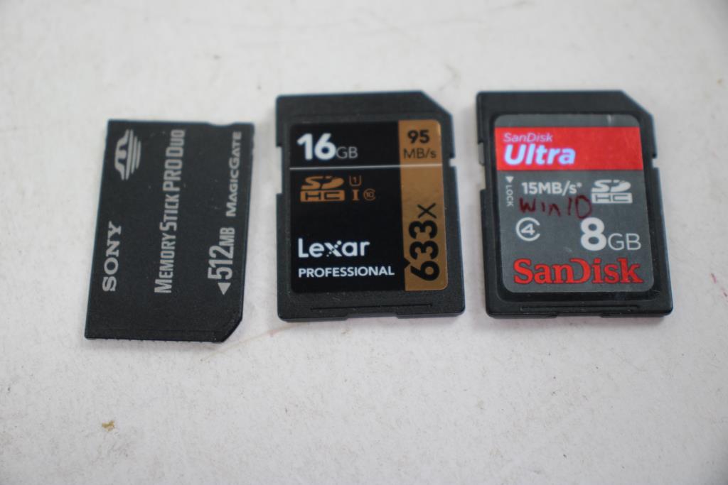 Olympus And More Memory Card Bulk Lot, 9 Pieces Property Room