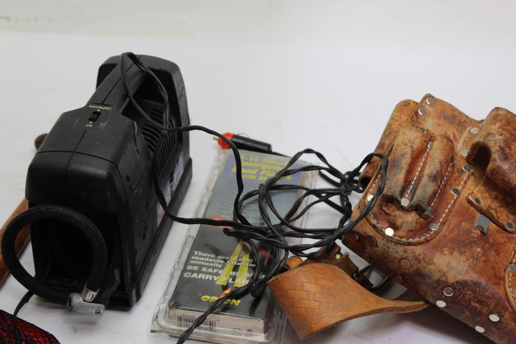 Orion Road Flares, Campbell Mini Air Compressor, Maglite Flashlights+