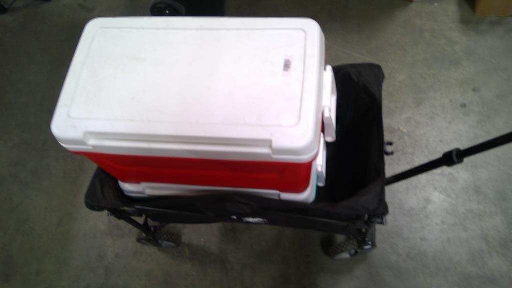 Ozark Trail Bucket Cart, Two 45 Quart Igloo Coolers Red & Turquoise 4 Pieces