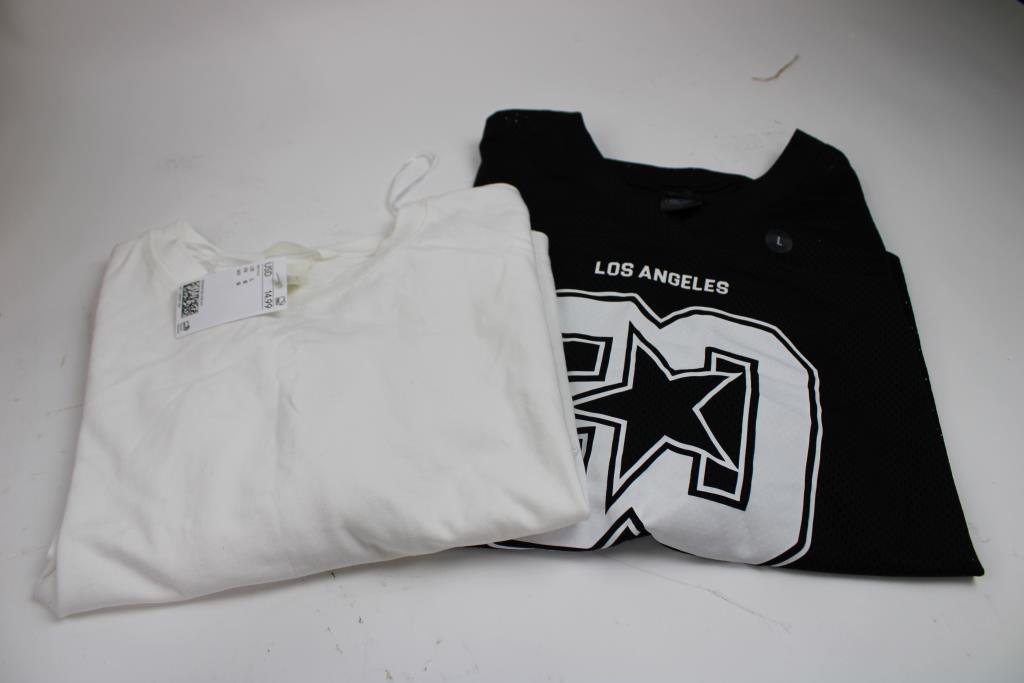 PacSun Mesh Jersey, H&M Crop-Top, Light Denim Short-Sleeve Shirt, Large, 3 Pieces