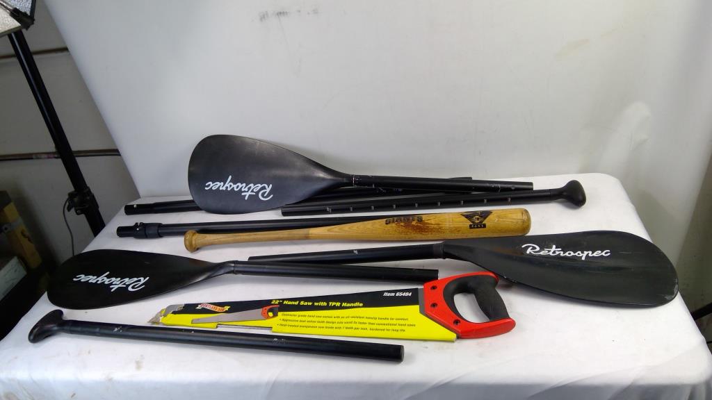 Paddles, Hand Saw, Louisville Slugger Baseball Bat