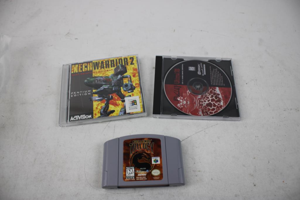 Pagan Ultima VIII, Mech Warrior 2 CDs, Mortal Kombat Trilogy Nintendo 64 Game, 3 Pieces