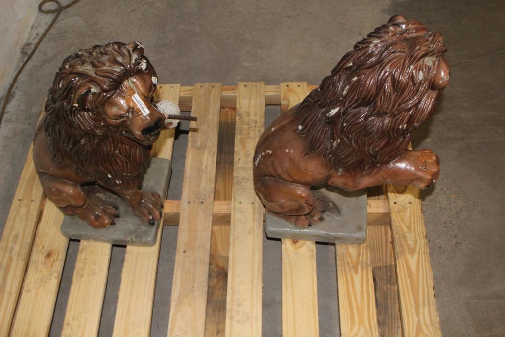 Painted Cement Lion Statues, 2 Pieces Property Room
