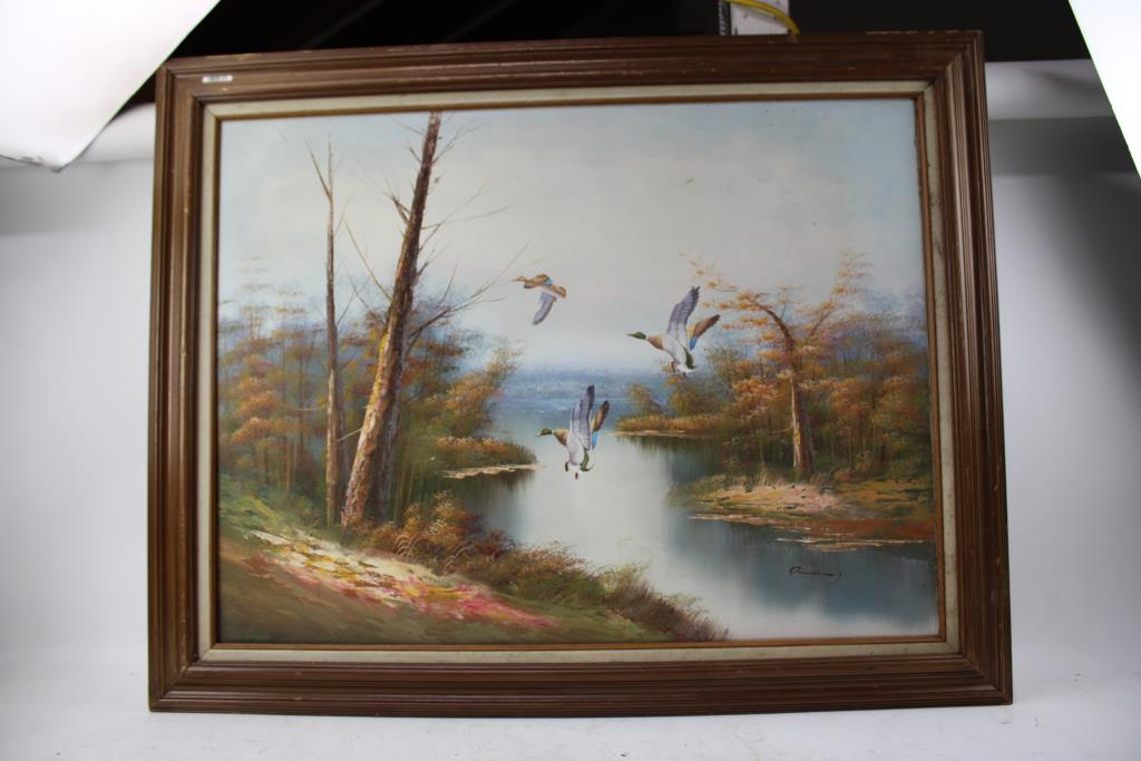 Painting With Water, Trees, & Flying Ducks With Signiture