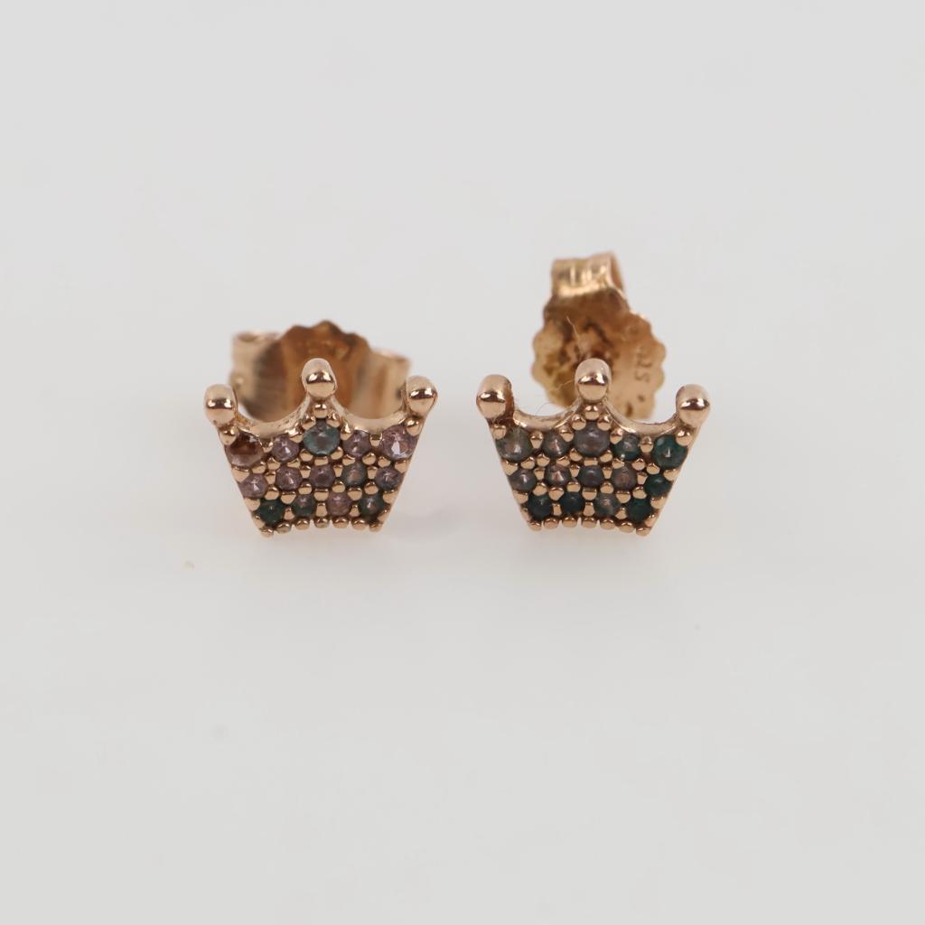 Pandora 14kt Rose GP Enchanted Crown Stud Earrings
