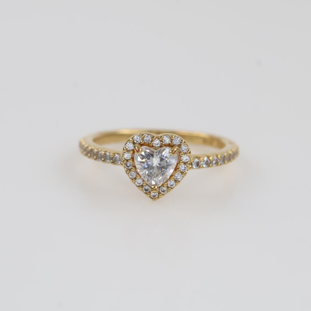 Pandora Elevated Heart Ring Silver & GP Clear Stones