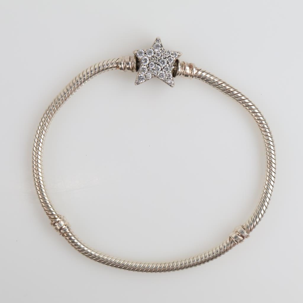 Pandora Moments Sterling Silver Asymmetric Star Clasp Snake Chain Bracelet