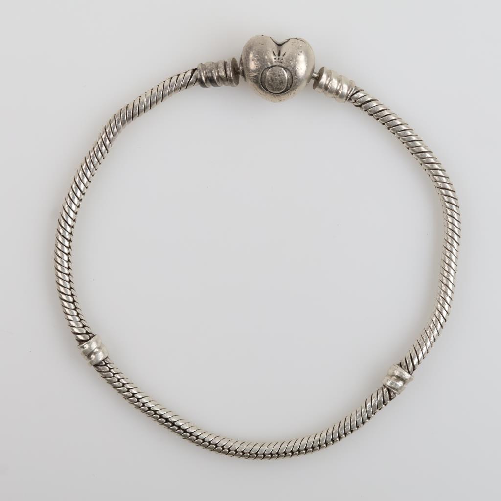 Pandora Moments Sterling Silver Heart & Snake Chain Bracelet