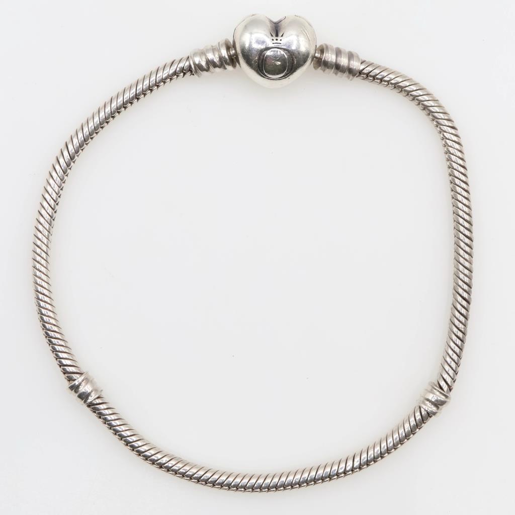 Pandora Moments Sterling Silver Heart & Snake Chain Bracelet
