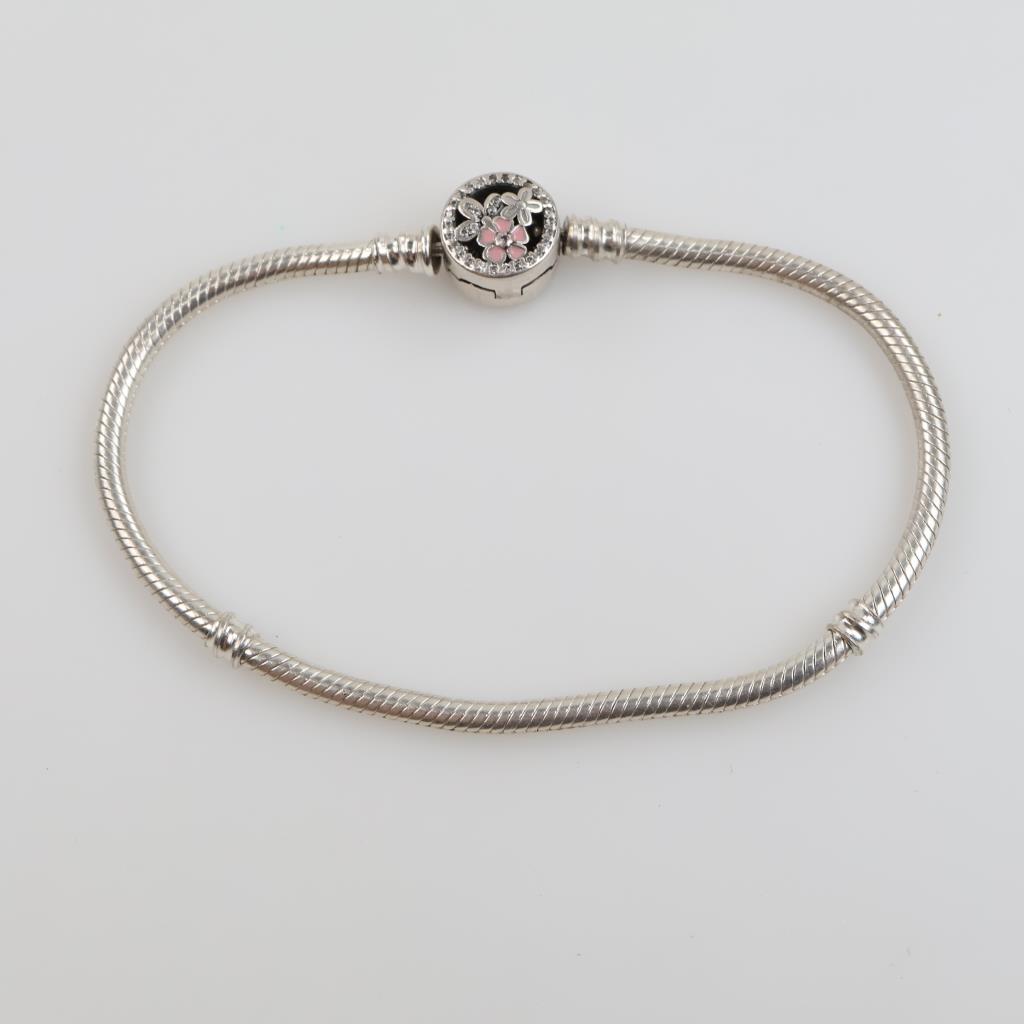 Pandora Moments Sterling Silver Poetic Blooms Snake Chain Bracelet