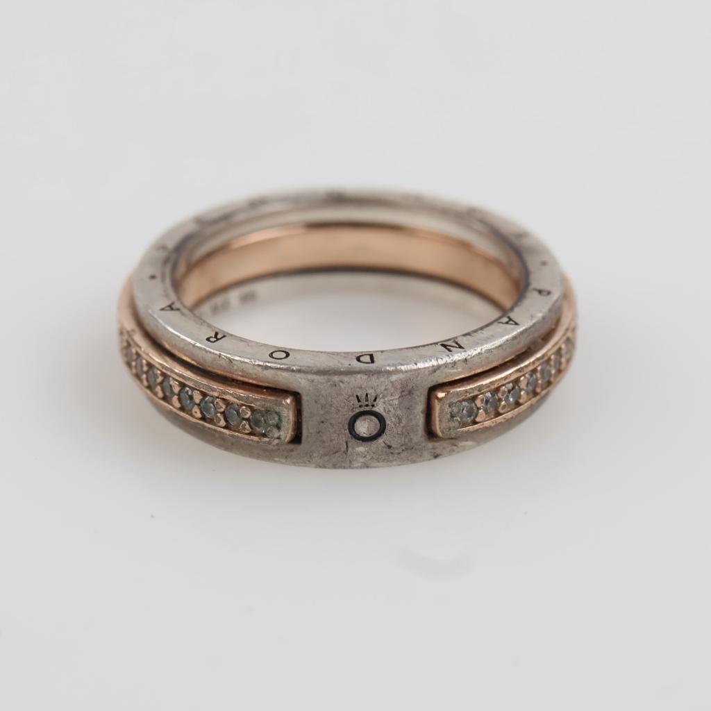 Pandora Sterling Silver 14kt Rose GP Signature Two-Tone Logo & Pave Ring
