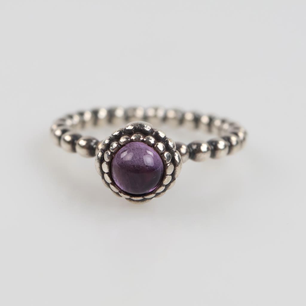 Pandora Sterling Silver Amethyst Beaded Band Ring
