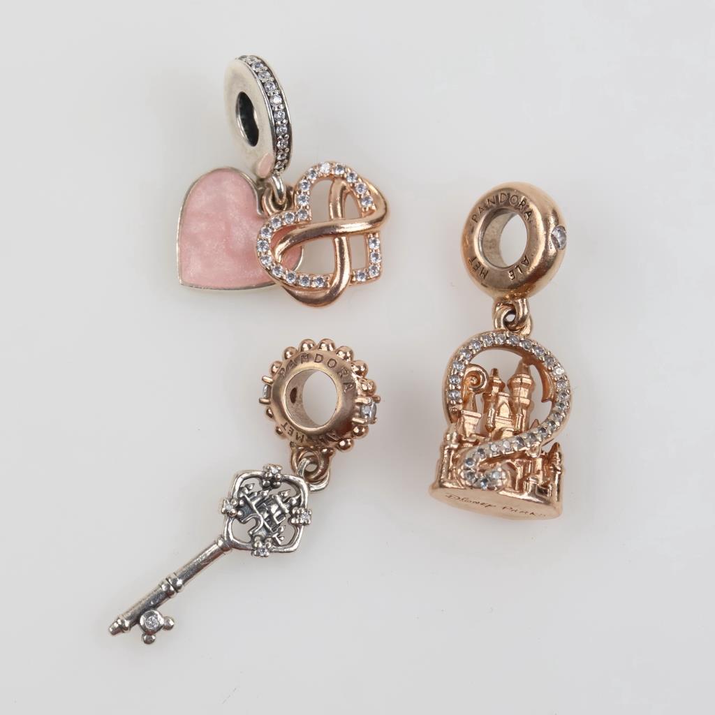Pandora Sterling Silver And GP Charms Includes Disney, 3 Pieces