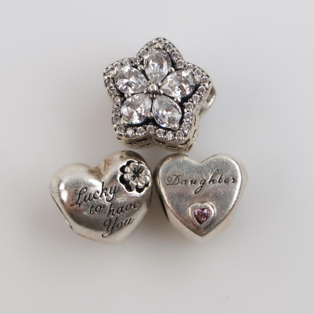 Pandora Sterling Silver Charms, 3 Pieces