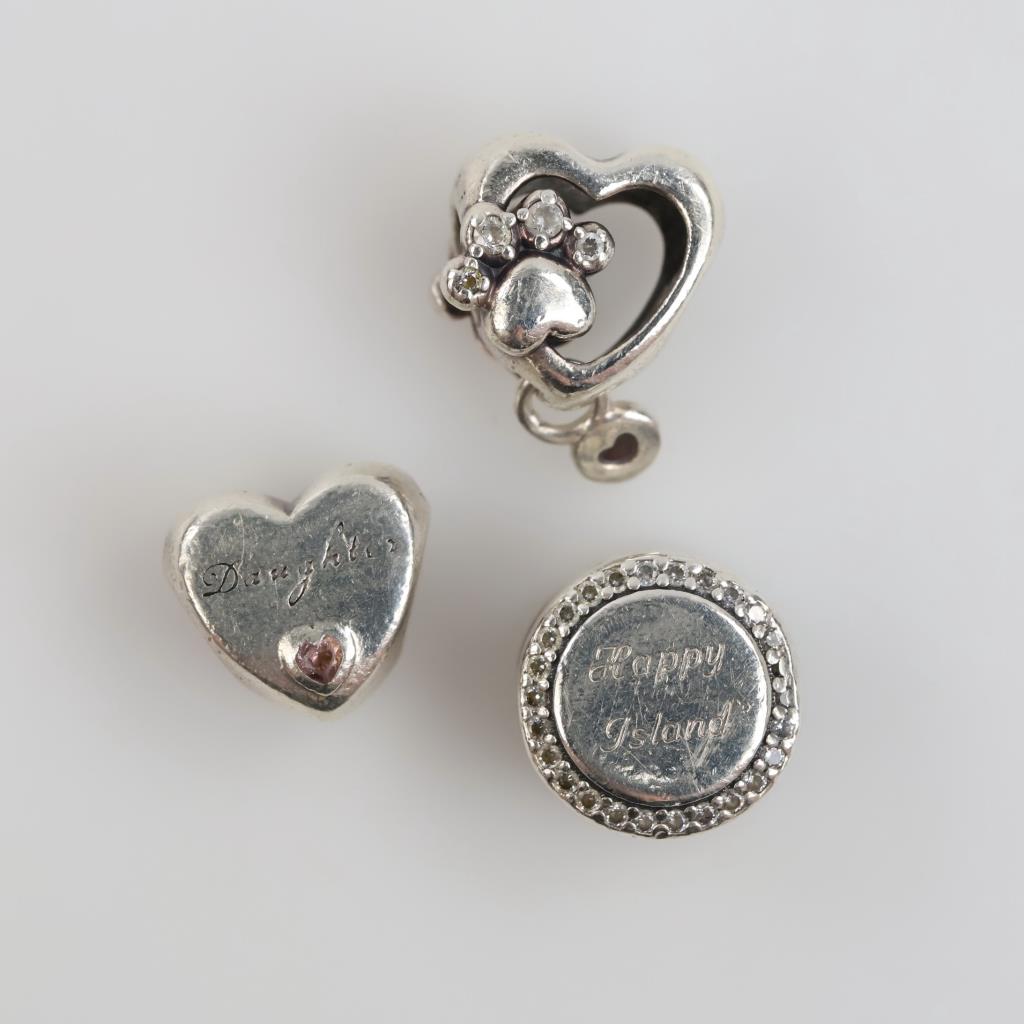 Pandora Sterling Silver Charms, 3 Pieces