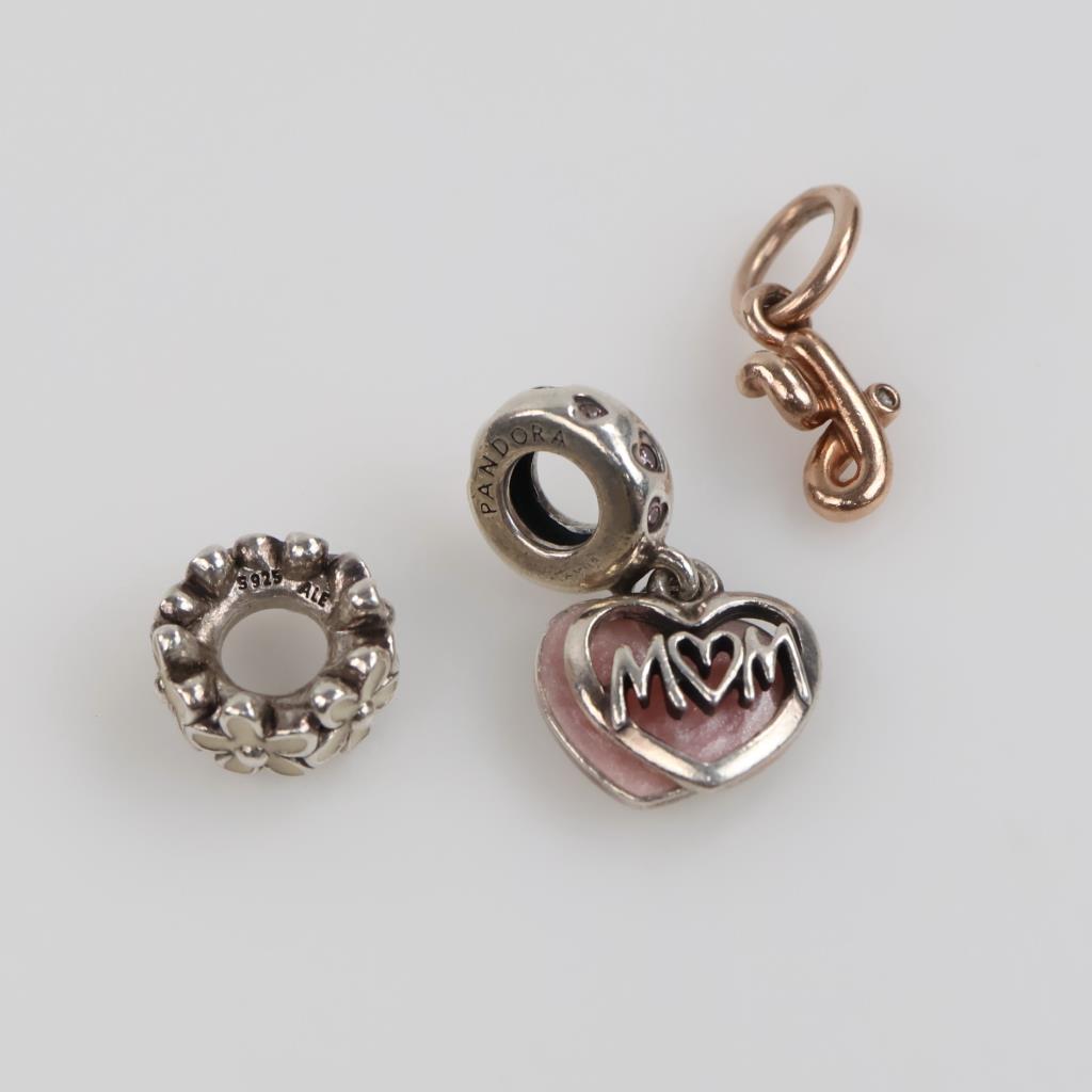 Pandora Sterling Silver Charms, 3 Pieces