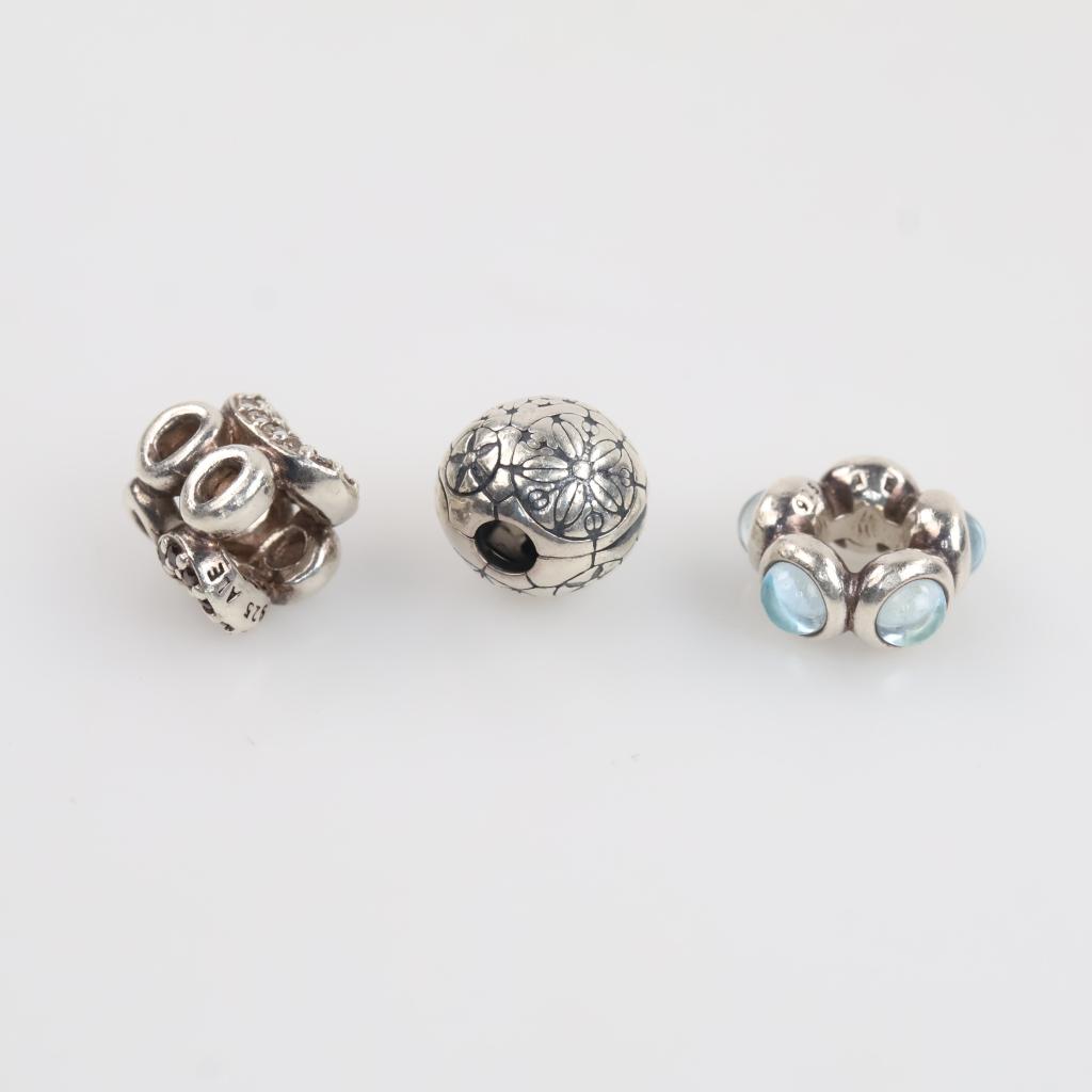 Pandora Sterling Silver Charms, 3 Pieces
